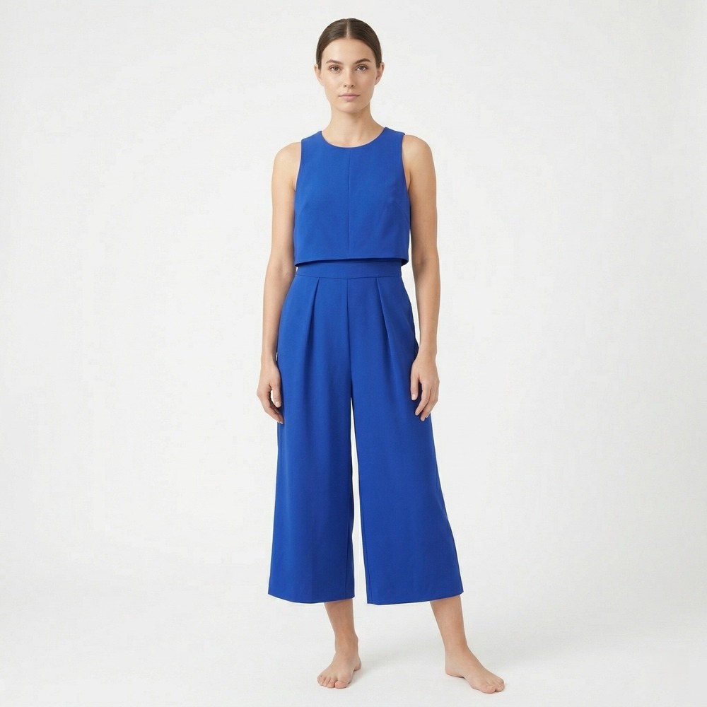 Vince Camuto Womens Jumpsuit‎ Layered Wide Leg 6 Cobalt Blue Elegant Event